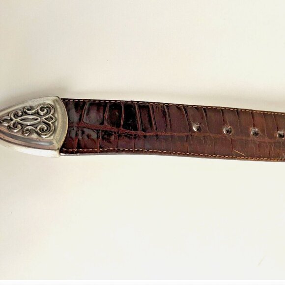 BRIGHTON Brown Pressed croc Leather belt with Silver hardware Size M - Picture 6 of 16